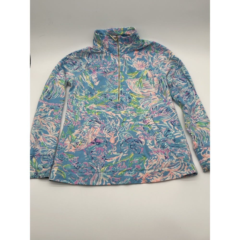 Lilly Pulitzer Women's Blue Coral Reef Print Half Zip Pullover Sweatshirt XS